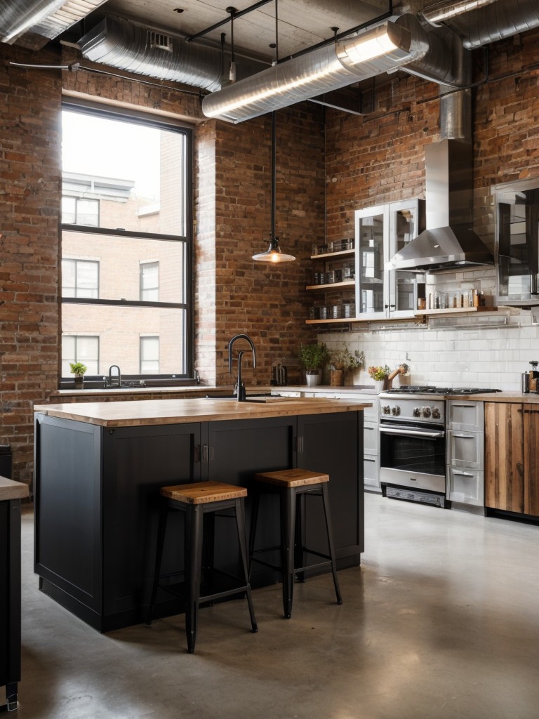 Urban loft-inspired men's apartment design ideas featuring exposed brick walls, open floor plans, and a mix of industrial and modern furniture pieces.