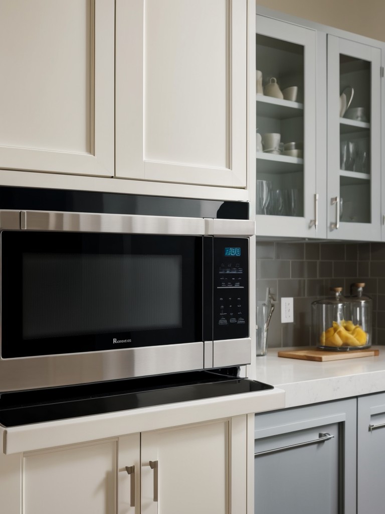 Consider a microwave cabinet with a door that can be closed when the appliance is not in use.