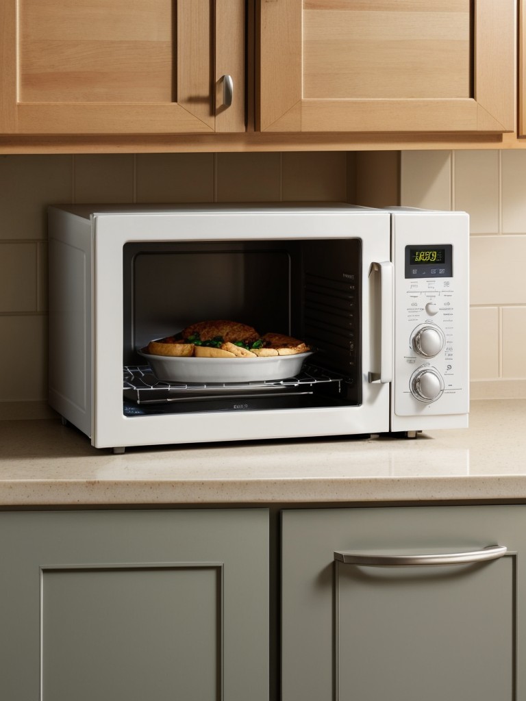 Opt for a compact microwave that can fit on a countertop or in a designated cabinet.