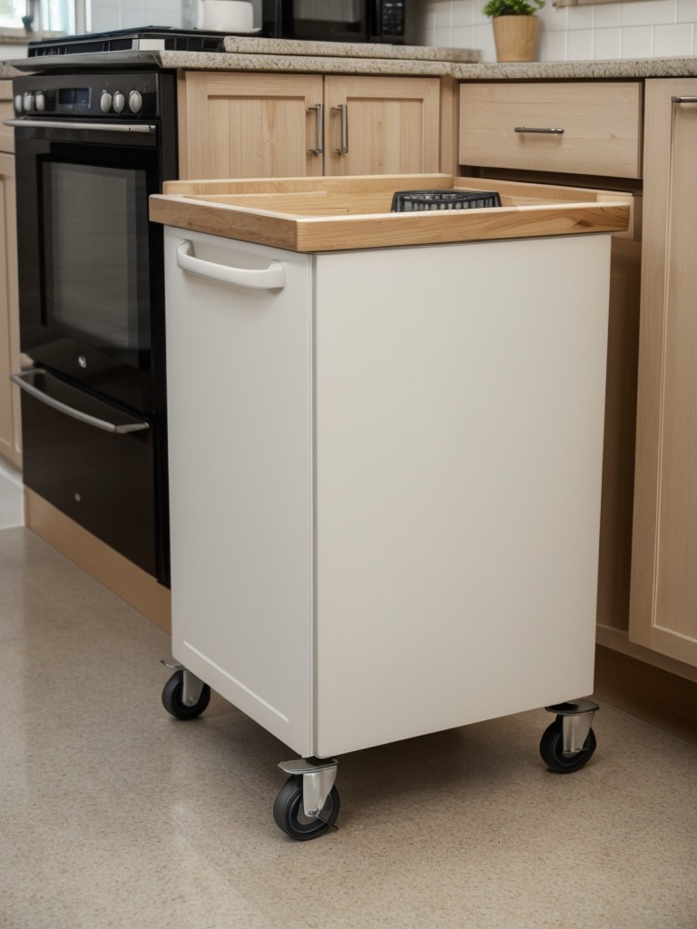 Use a microwave cart with wheels for easy mobility and convenient storage.