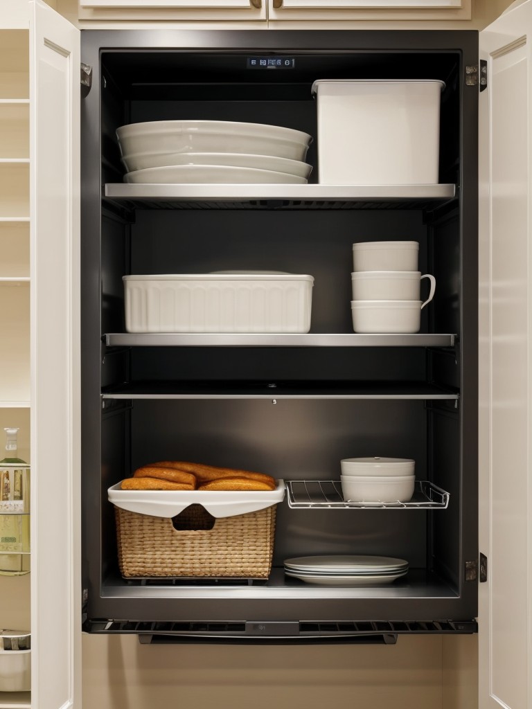 Utilize vertical space with a microwave shelf or wall-mounted storage rack.