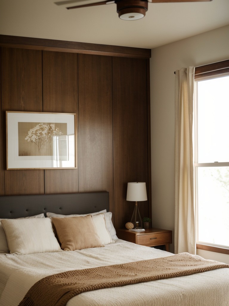 creating a cozy and intimate bedroom retreat with a low platform bed, warm wood tones, and soft lighting, for a mid century modern oasis.