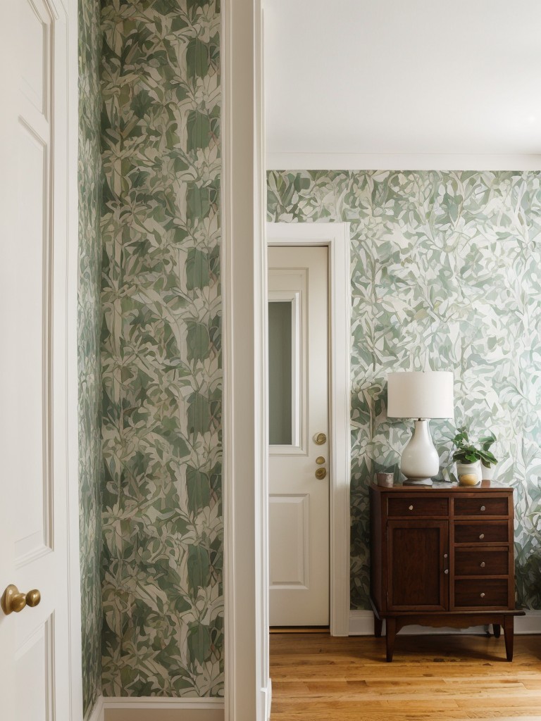 installing retro-inspired wallpaper with geometric or botanical patterns, evoking a sense of nostalgia and whimsy in the apartment.