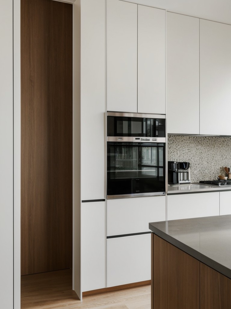 Consider a minimalist kitchen design with sleek cabinets, hidden appliances, and a clutter-free countertop to create a clean and modern look.