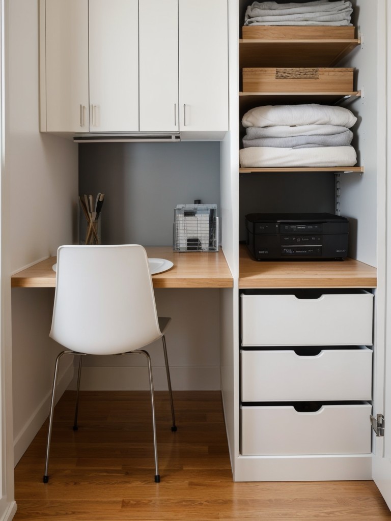 Install creative and space-saving storage solutions, such as under-bed storage or wall-mounted organization systems, to maximize storage in a small apartment.