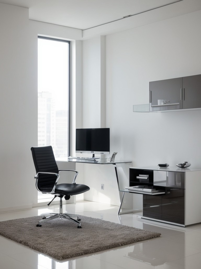 Go for a sleek and modern vibe in a vacant apartment by incorporating high-gloss surfaces, chrome accents, and minimalist furniture in your mini model setup.