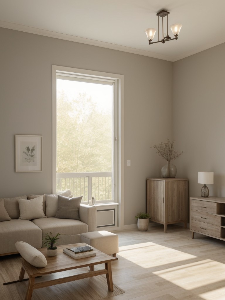 Portray a tranquil and serene atmosphere in a vacant apartment by utilizing a neutral color palette, natural materials, and plenty of soft lighting in your mini model design.