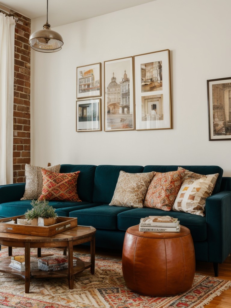 Eclectic apartment decor ideas that blend various design styles, mixing different patterns, textures, and colors, introducing unexpected elements like vintage accessories, statement artwork, and bold statement pieces.