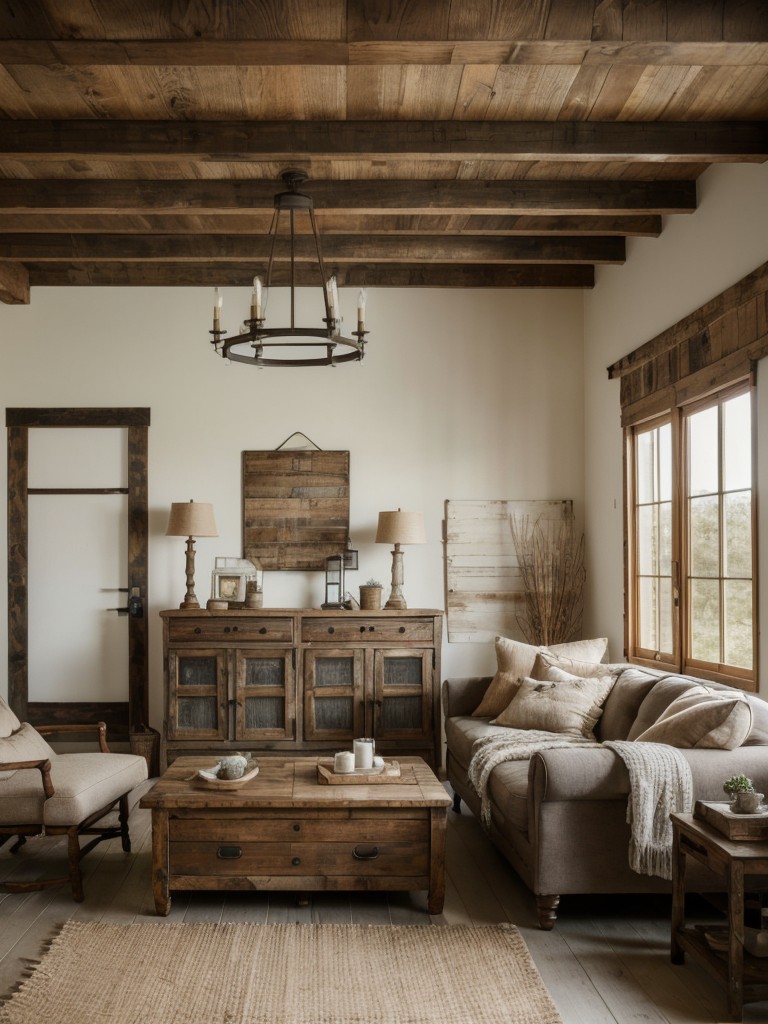 Farmhouse-inspired apartment decor ideas, infusing a rustic and cozy feel with distressed furniture, vintage-inspired accessories, and lots of natural wood accents.