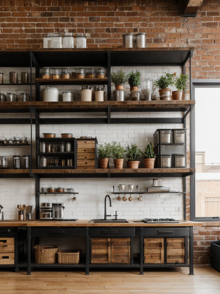 Urban loft apartment decor ideas, embracing open layouts, exposed brick walls, and a blend of industrial and modern elements, utilizing wire shelving, reclaimed wood, and leather accents.