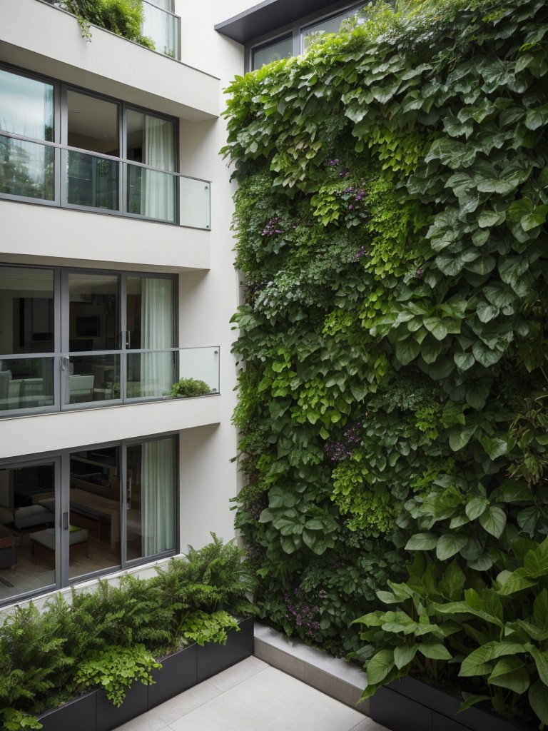 Integration of greenery with vertical gardens or living walls, adding a touch of nature and freshness to the modern apartment exterior.