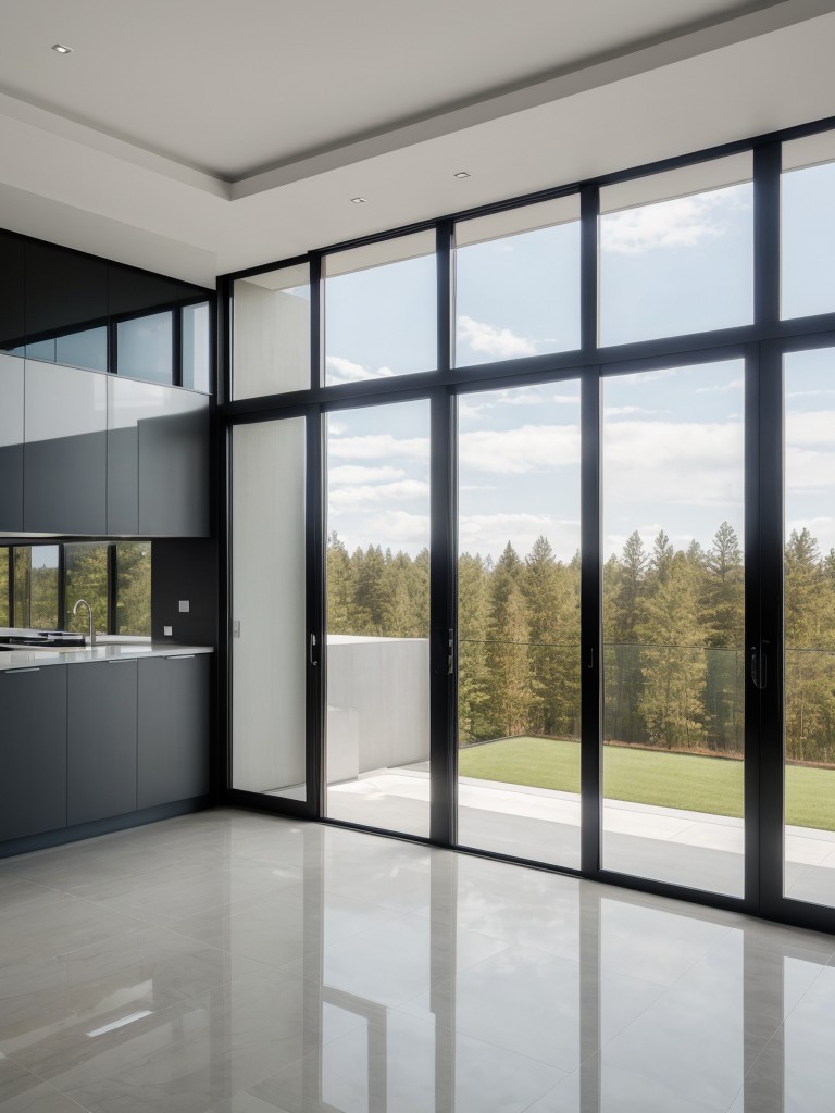 Sleek and minimalist façade with floor-to-ceiling windows, architectural panels, and metal accents.