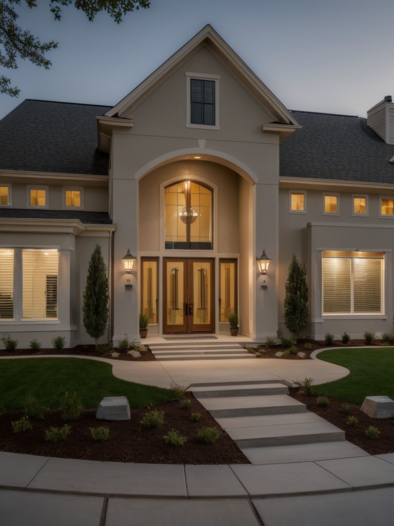 Strategic use of lighting fixtures, including façade lighting and accent lights, to highlight architectural features and create a welcoming ambiance.