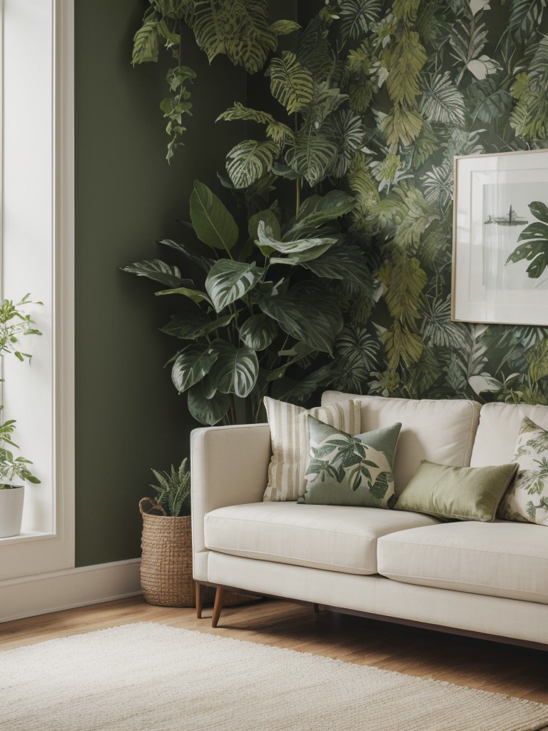 Add a touch of nature to your modern living room by incorporating indoor plants or botanical-inspired wallpapers for a fresh and vibrant atmosphere.