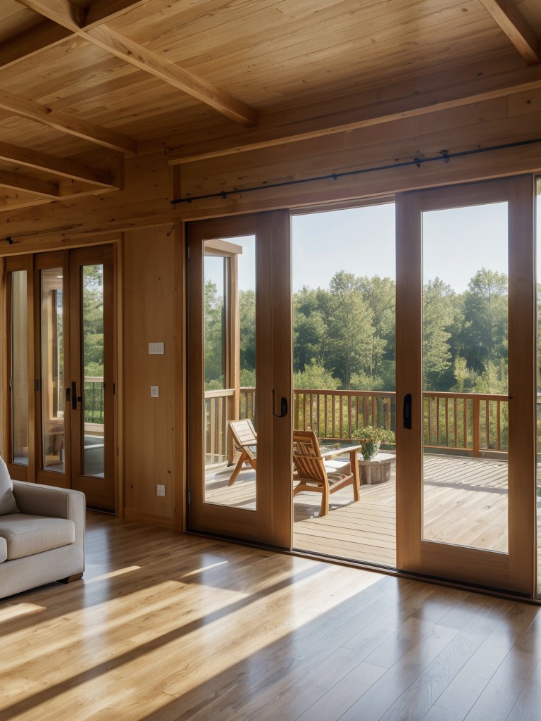 Install large windows or floor-to-ceiling glass doors in your living room to flood the space with natural light and create a seamless connection with the outdoor environment.