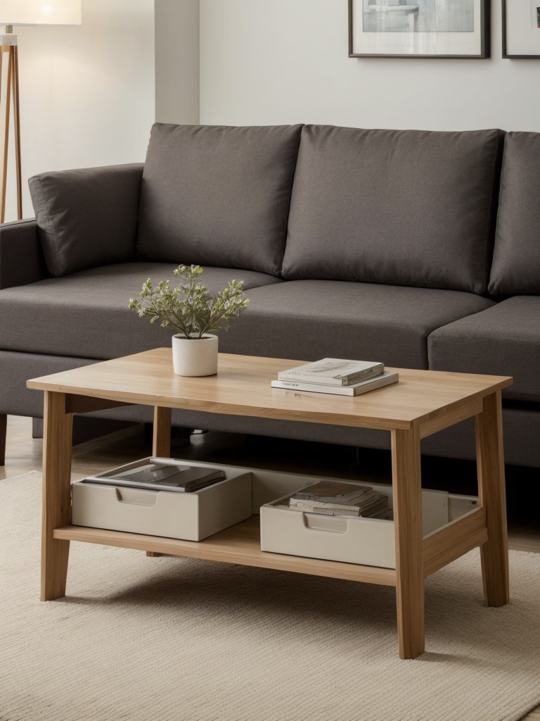 Opt for multi-functional furniture such as a versatile coffee table with hidden storage or a sofa bed for added functionality in a modern apartment living room.