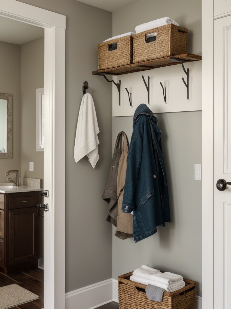 Utilize the backs of doors by installing hooks or racks to hang coats, bags, or towels.