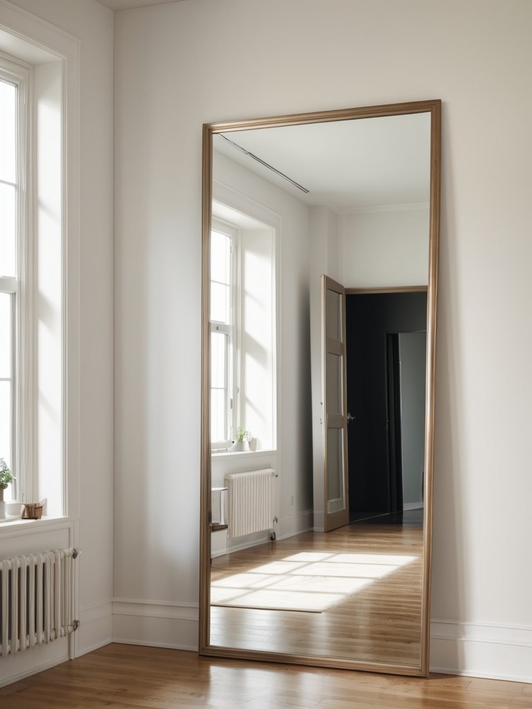 Choose oversized mirrors to visually expand the apartment and reflect natural light throughout the space.