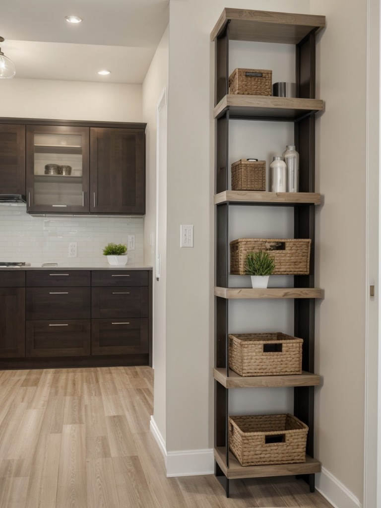Maximize vertical space with wall-mounted storage options and shelving units to optimize organization and save floor space.