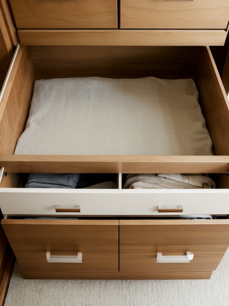 Utilize hidden storage solutions, such as under-bed drawers or built-in cabinets, to keep clutter at bay and maintain a clean, streamlined look.