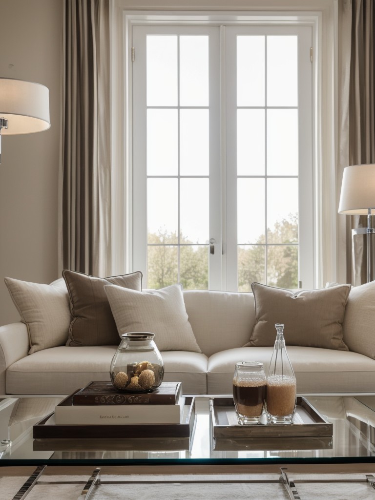Add a touch of luxury with glass and chrome accents, such as coffee tables and light fixtures.