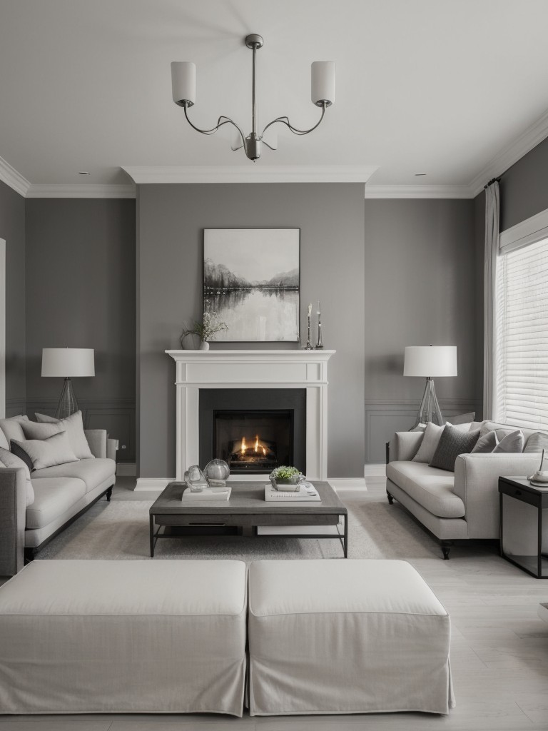 Choose a monochromatic color scheme, such as shades of white or gray, to create a sophisticated and timeless look in the living room.