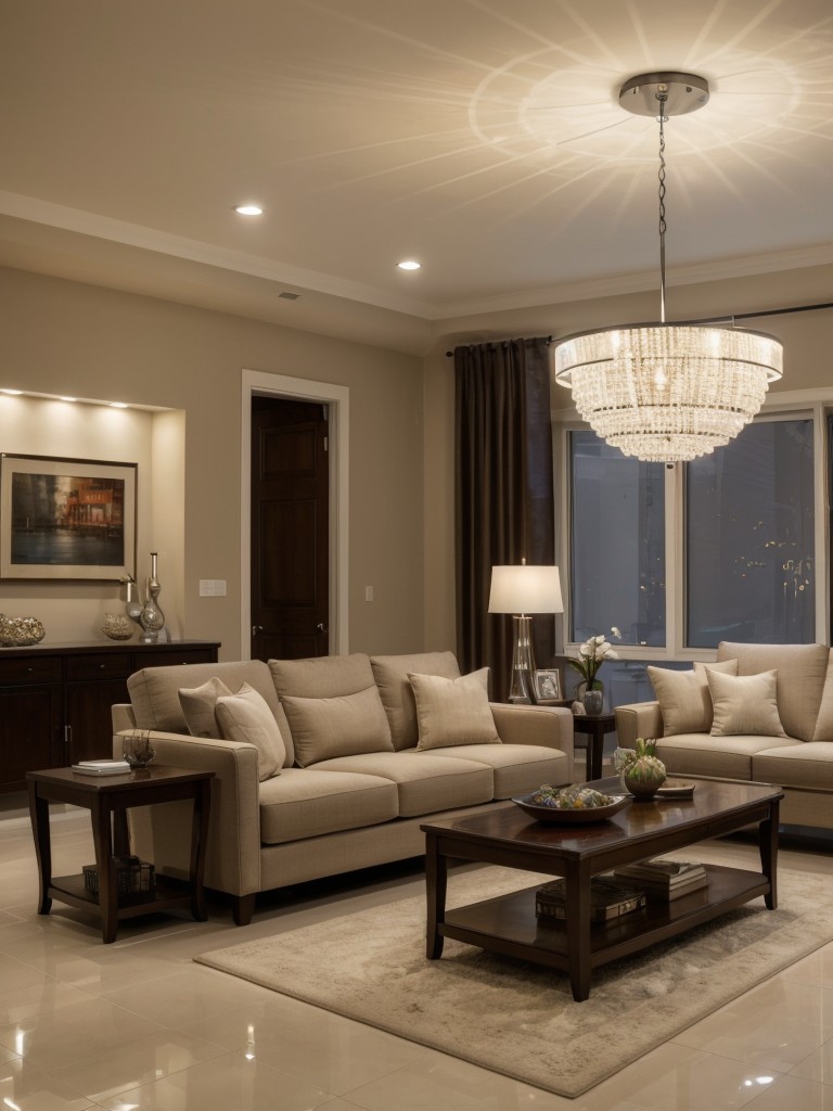 Install dimmable lighting fixtures to create different moods and ambiance in the living room.