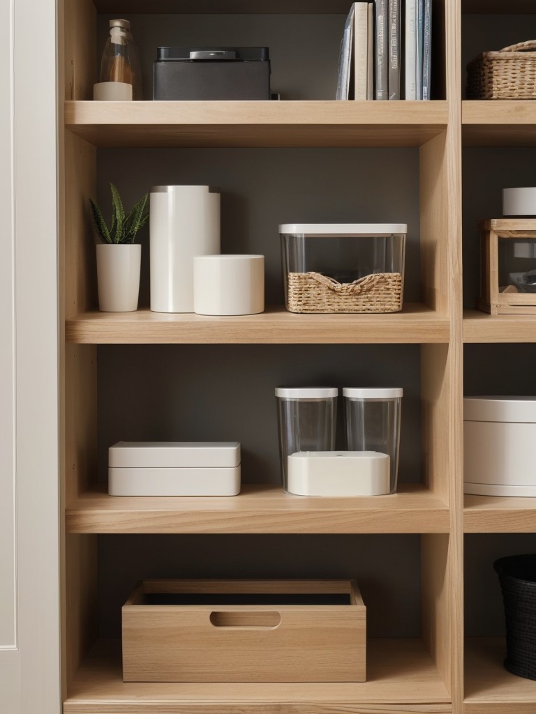 Utilize smart storage solutions such as wall-mounted shelves and hidden compartments to keep the space clutter-free.