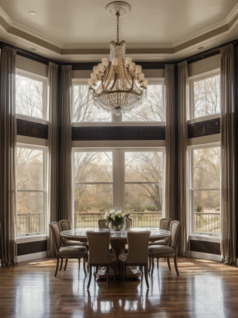 Create a sense of grandeur with statement chandeliers, floor-to-ceiling drapes, and expansive windows.