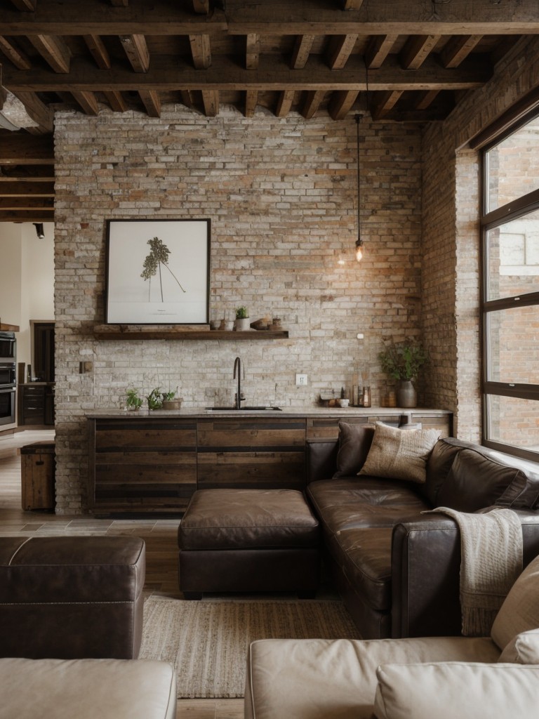 Embrace natural textures: Use materials like rough-hewn beams, exposed brick walls, and distressed leather furniture to bring out the rustic charm in your modern apartment design.