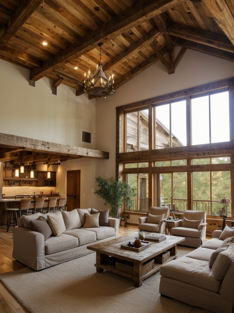 Exposed beams and high ceilings: If your apartment has high ceilings, highlight the architectural beauty by exposing wooden beams and enhancing the rustic charm of your space.