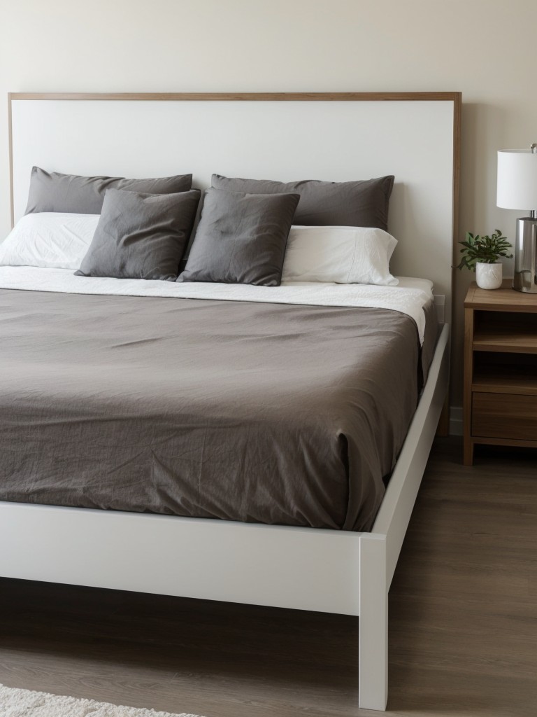 Choose a low-profile bed frame or a platform bed to give the illusion of height and create a modern look.