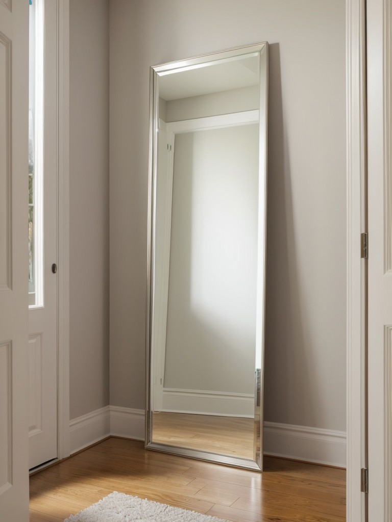 Incorporate a full-length mirror to visually expand the room and create the illusion of more space.