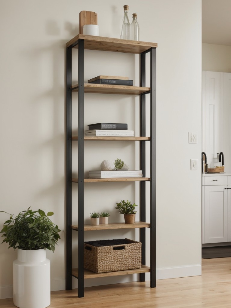 Make the most of vertical space by installing floating shelves or wall-mounted storage units.