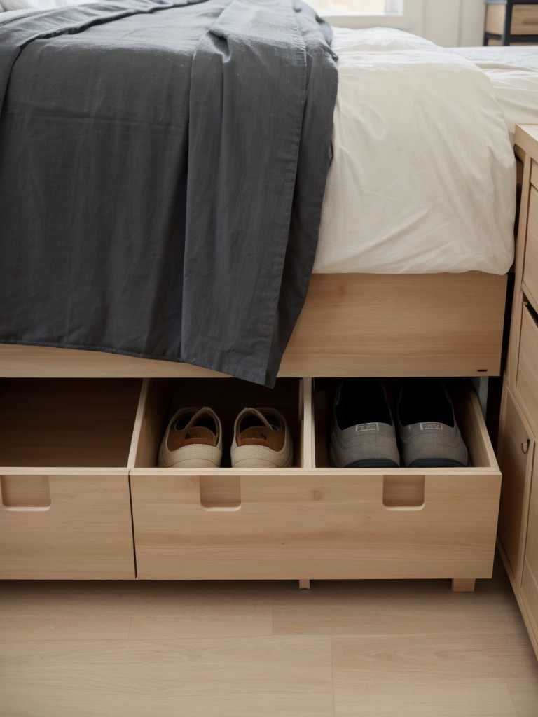 Opt for space-saving storage options, such as under-bed storage bins or hanging shoe organizers.