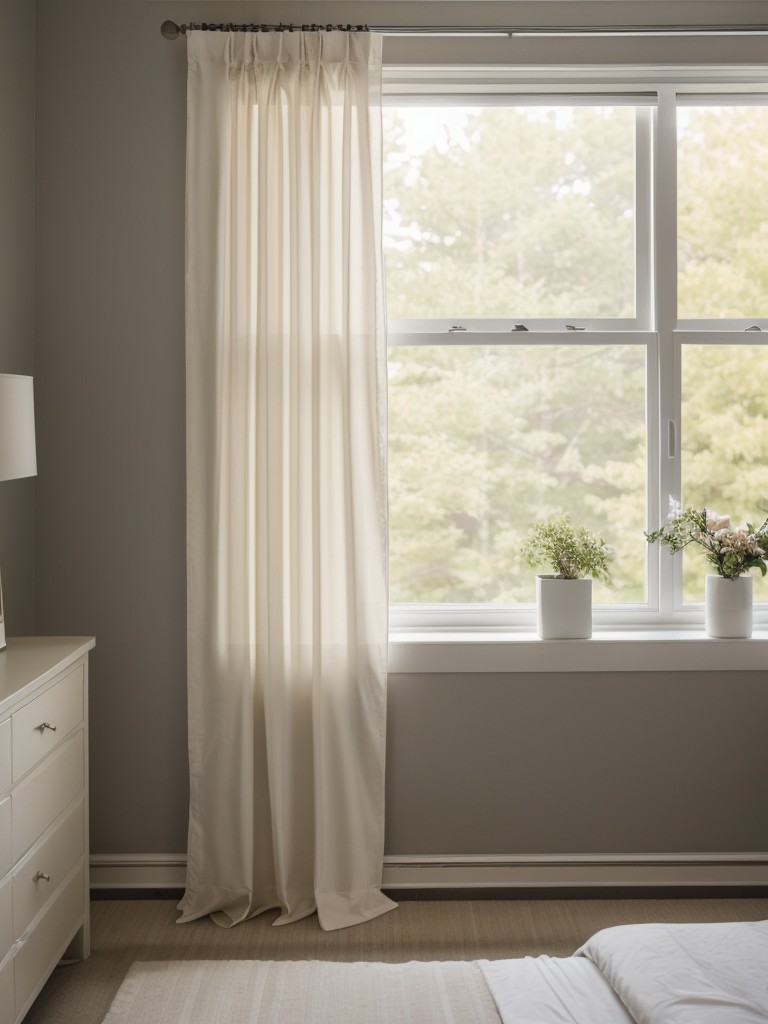 Use adjustable curtains or blinds to control natural light and provide privacy in a small bedroom.