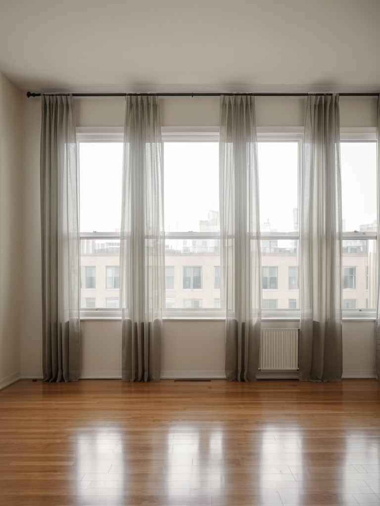 Incorporate floor-to-ceiling curtains or sheer drapes to visually elongate windows and create an illusion of height in a small apartment.