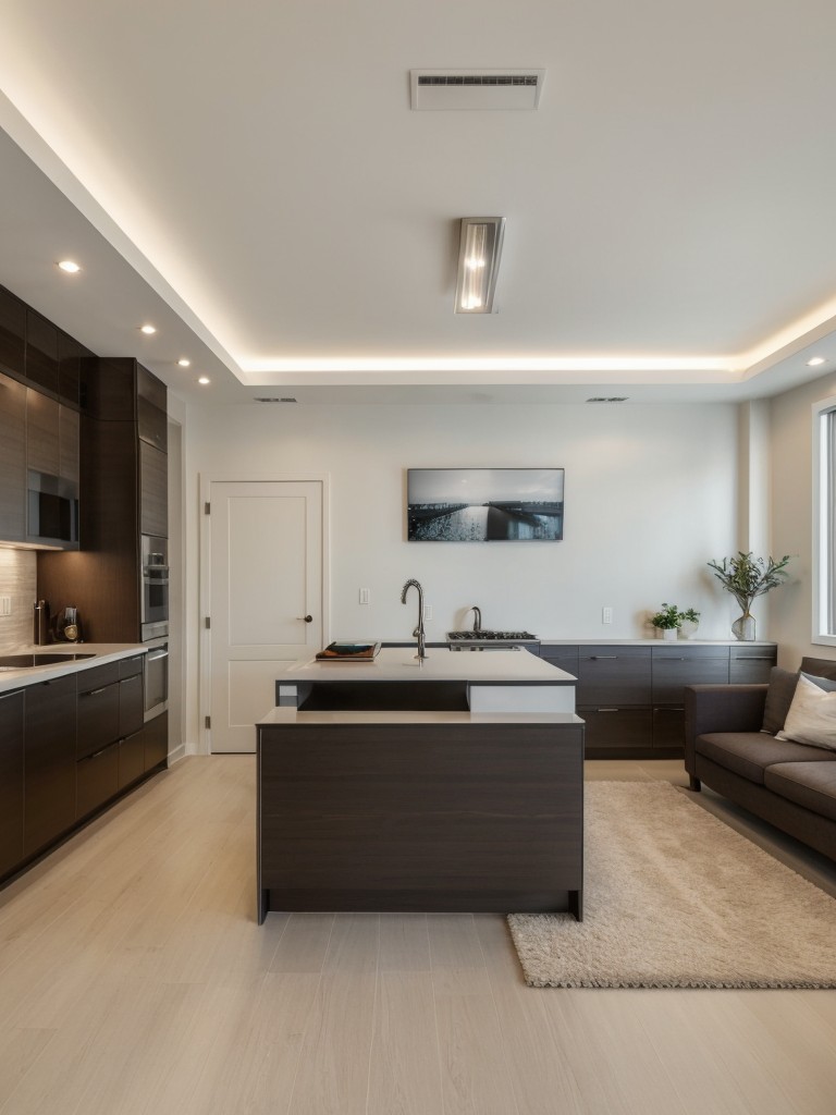 Install adjustable or recessed lighting to create different atmospheres and highlight specific areas within the apartment.