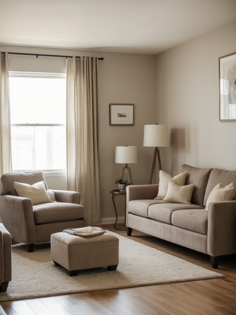 Creating a cozy and relaxing mother-in-law apartment with a focus on soft textures, plush seating, and ambient lighting, providing a sanctuary for relaxation and tranquility.