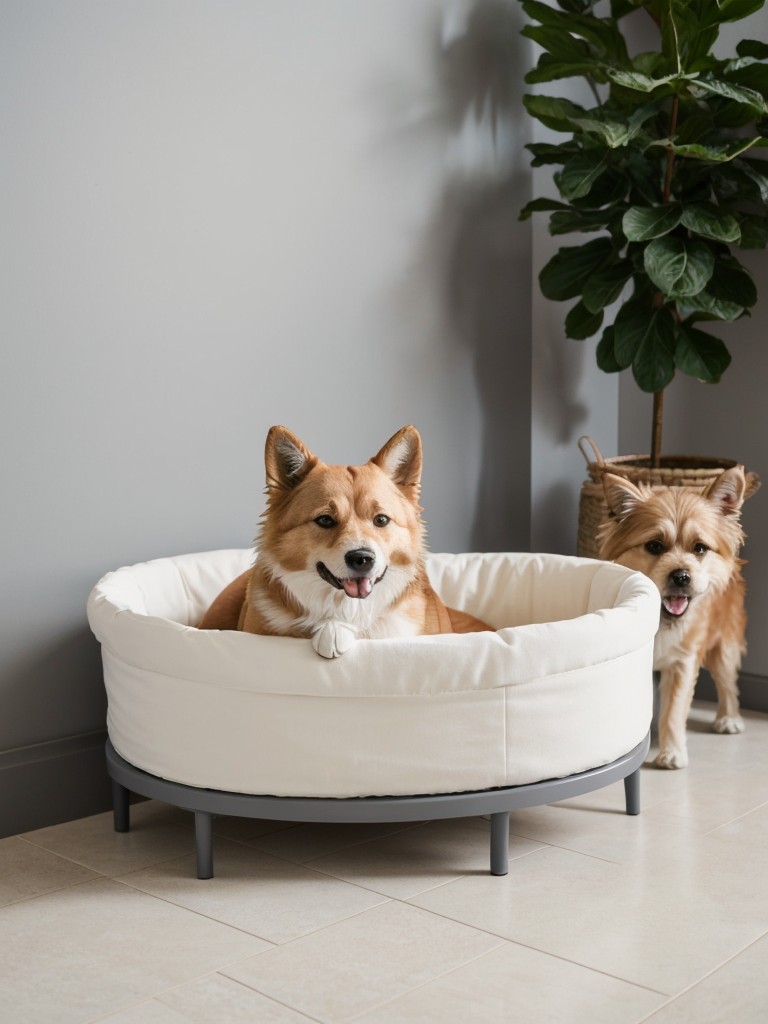 Creating a pet-friendly mother-in-law apartment with durable and easy-to-clean materials, built-in pet beds, and designated pet washing areas, ensuring a comfortable and convenient space for furry family members.