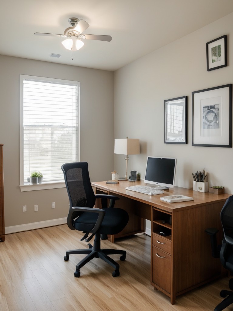 Designing a mother-in-law apartment with a home office space, complete with a comfortable desk, ergonomic chair, and proper lighting for productivity and focus.