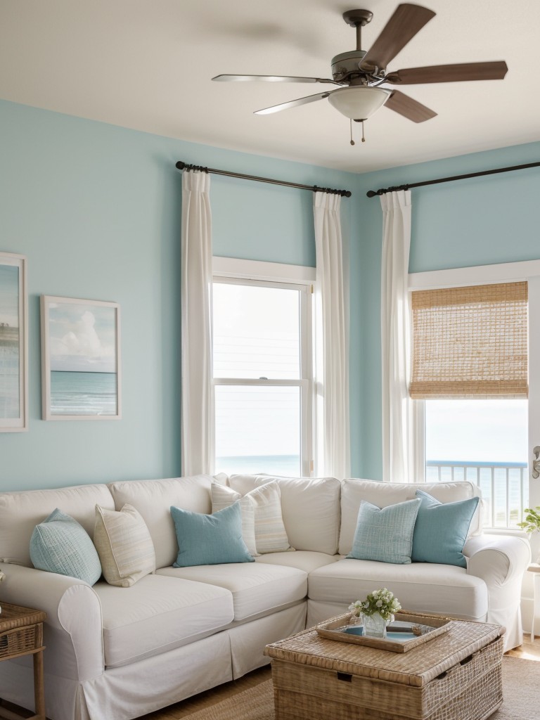 Mother-in-law apartment ideas with a coastal-inspired design, featuring light colors, beachy accents, and natural textures, creating a serene and vacation-like environment.