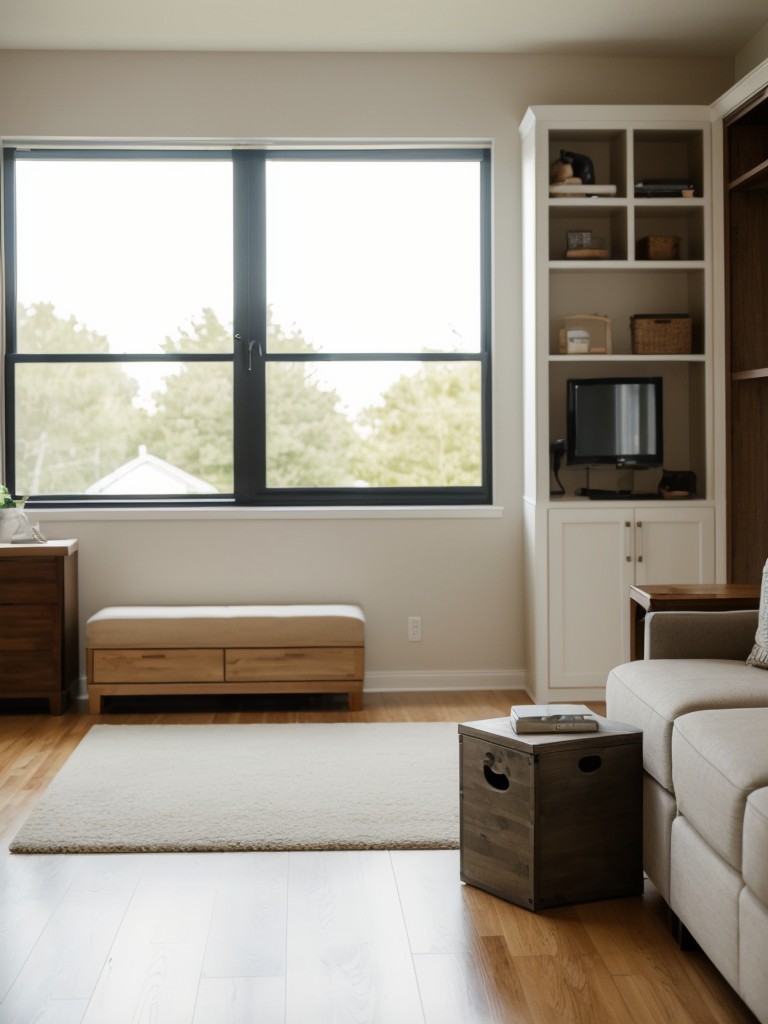 Avoid clutter by regularly decluttering and organizing the living room, keeping only the essential items and incorporating smart storage solutions.