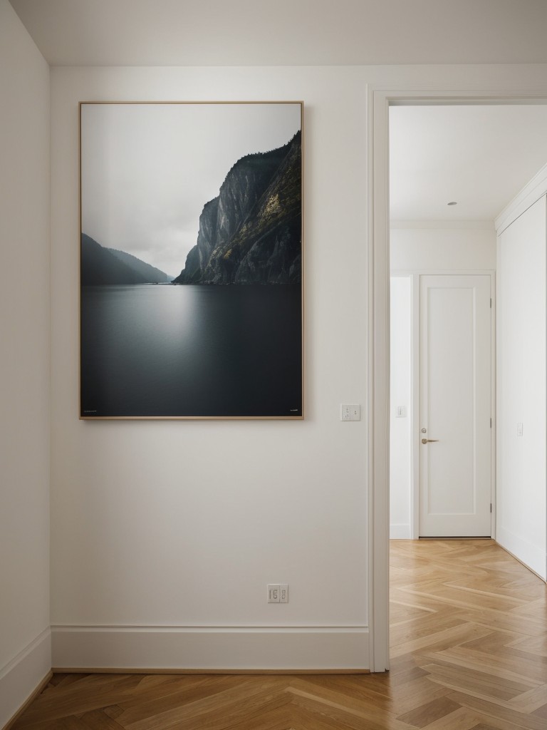 Create a focal point with a statement wall or a bold, oversized artwork to draw the eye away from the narrowness of the room.