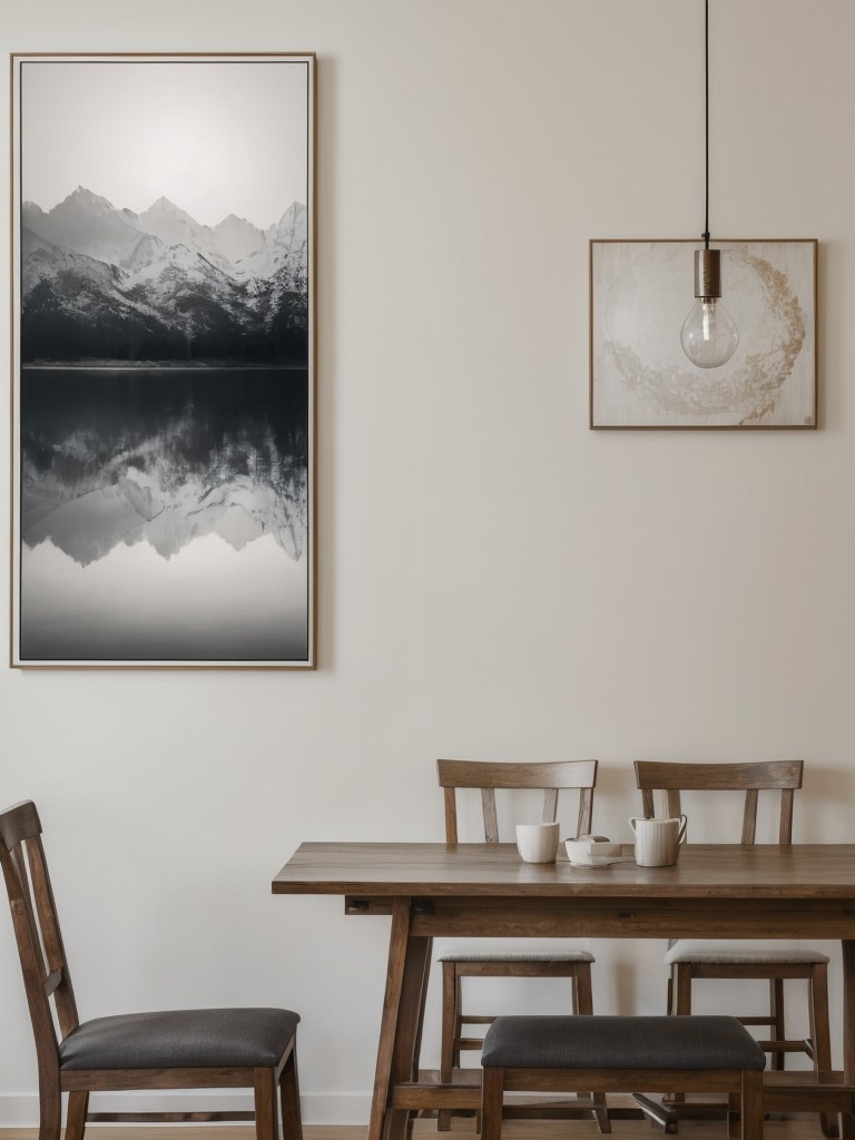 Hang artwork or photographs at eye level to draw attention upwards and create the illusion of a taller space.