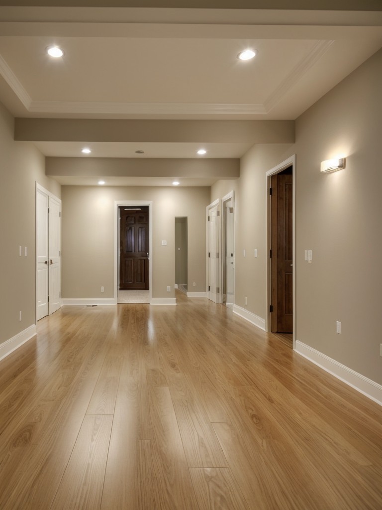 Install recessed lighting or track lighting to illuminate the room evenly without taking up precious floor or table space.