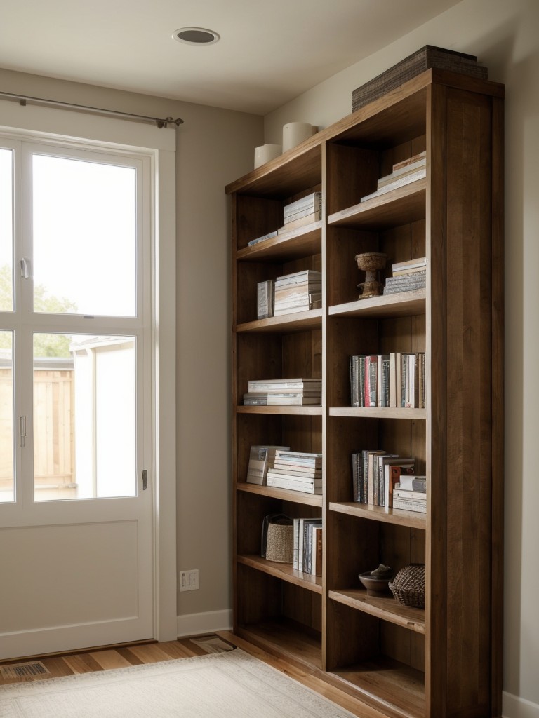 Use vertical storage solutions such as built-in bookshelves or wall-mounted shelves to free up valuable floor space.