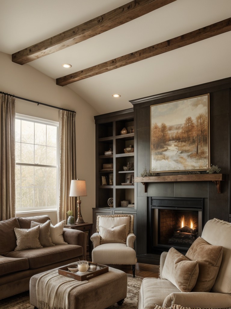 Create a cozy and inviting atmosphere with a mix of textures, such as plush rugs, velvet upholstery, and soft throw pillows, paired with warm lighting fixtures.