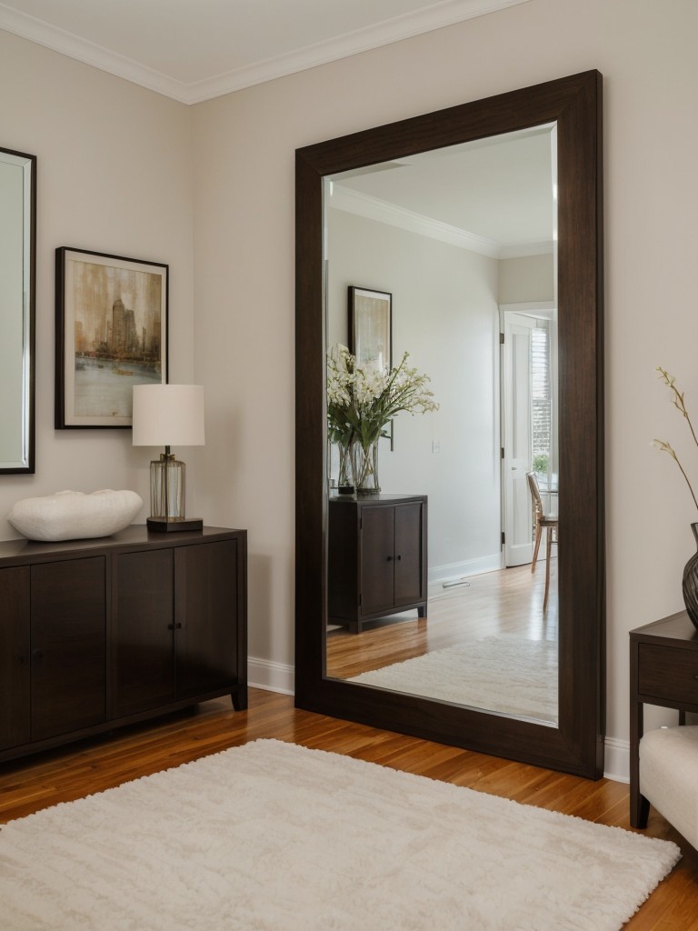 Utilize strategic placement of mirrors to visually expand smaller rooms or create a focal point by placing a large statement mirror opposite a stunning piece of artwork.