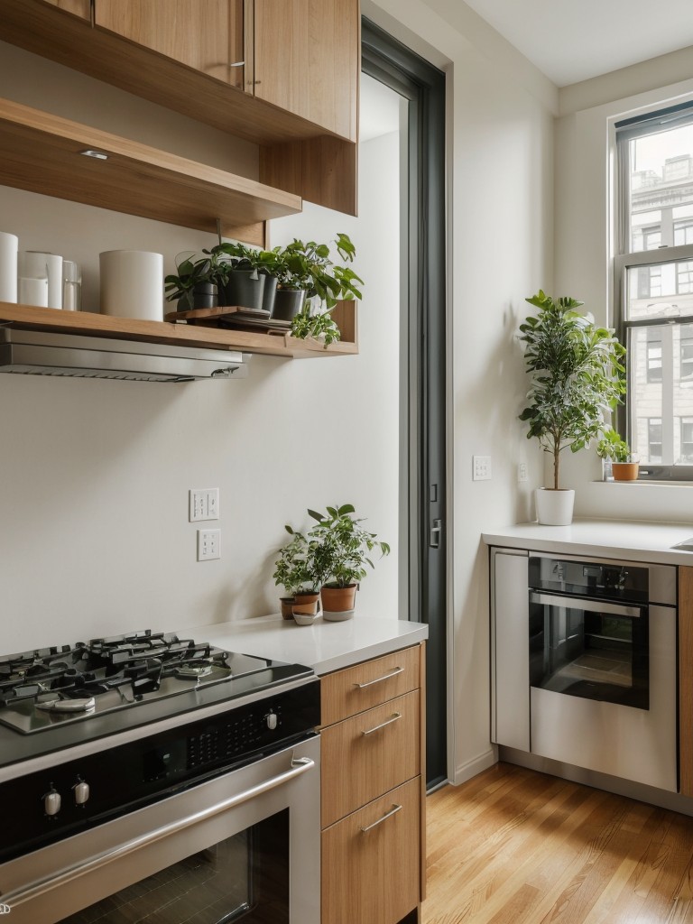 New York apartment with a focus on sustainability, incorporating eco-friendly materials, energy-efficient appliances, and indoor plants for a green and environmentally-conscious space.